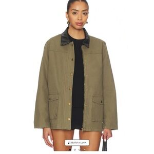 Khaki Utility Jacket with Black Collar